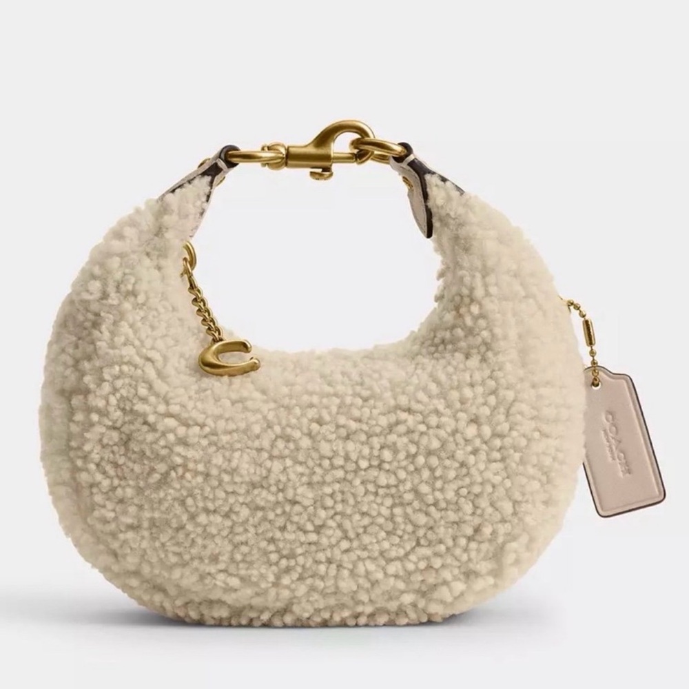 Coach Joni Bag in Shearling & Glovetanned Leather Brass/Beige NWT - Picture 11 of 16